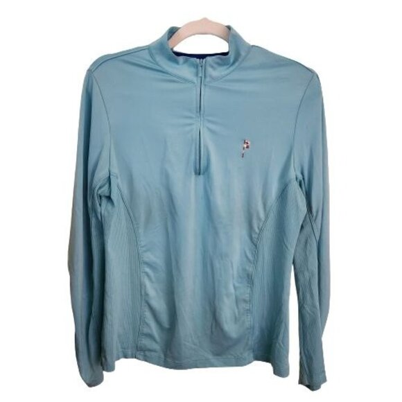 Peter Millar Wicking E4 UPF 50 Turquoise 1/4 Zip Golf Pullover Size M - Picture 1 of 8
